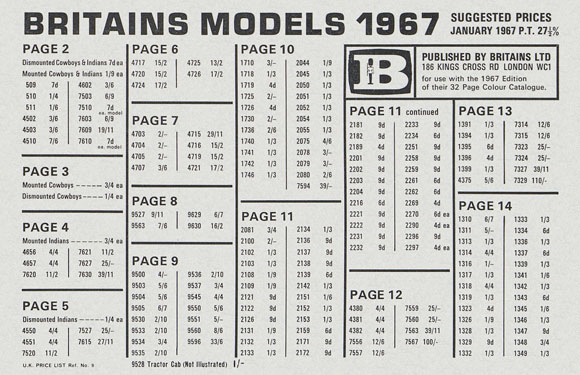 Britains Models prices January 1967