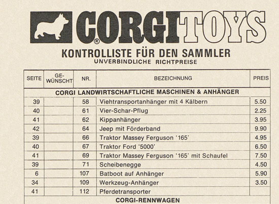 Corgi Preisliste 1969