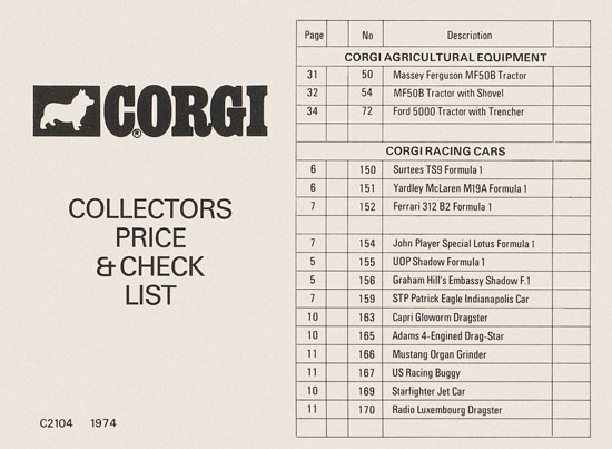 Corgi Preisliste 1974