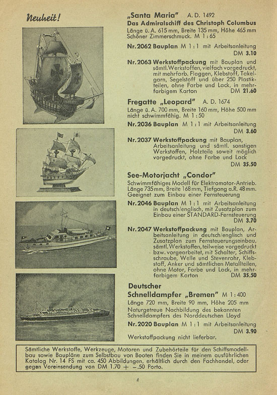Graupner Schiffsmodelle 1957