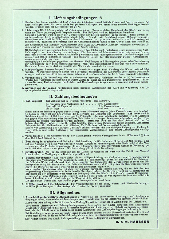 Hausser Preisblatt V 1938-1939