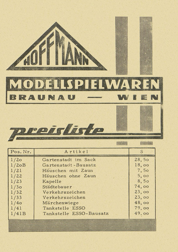 Hoffmann Modellspiewaren Preisliste 1962
