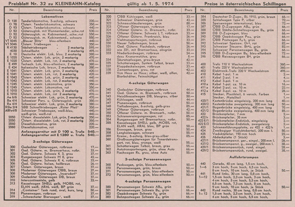 Kleinbahn Preisliste Nr. 32 1974