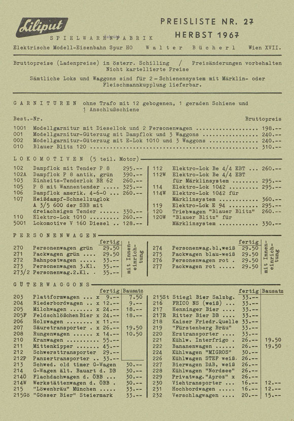Liliput Preisliste 1967