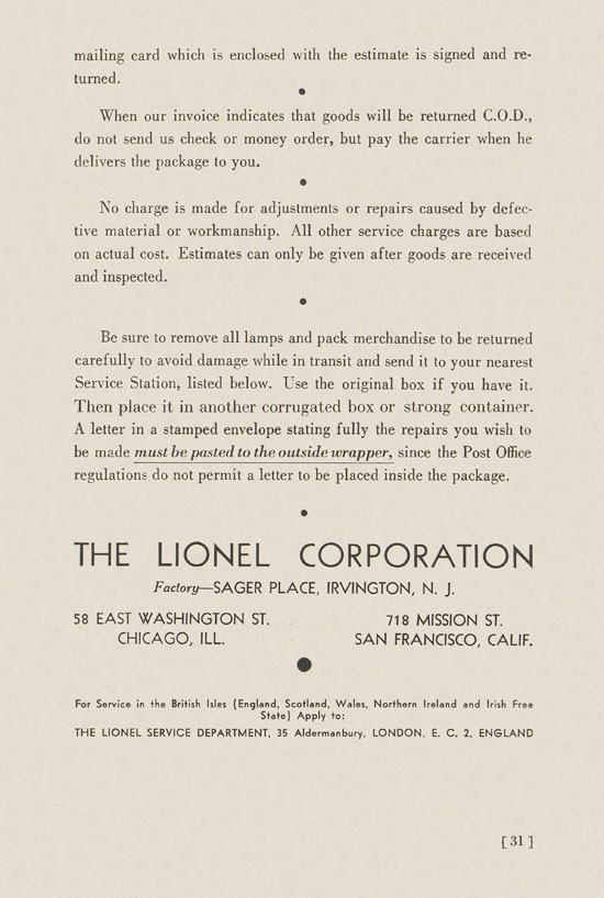 Lionel Instructions for Assembling and Operating 1936