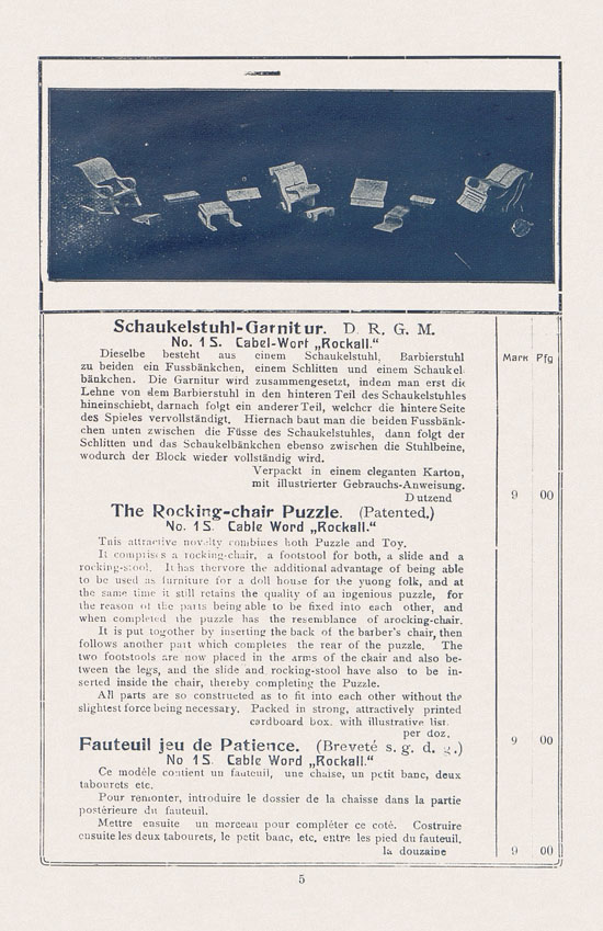 Sawinsky Geduldspiele - Beschäftigungsspiele und Lehrmittel Preisliste 1912