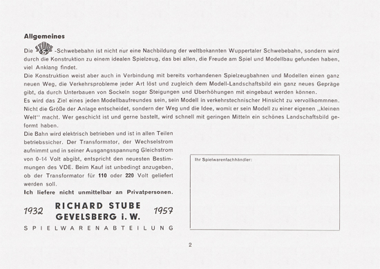 Richard Stube Schwebebahn Katalog 1957