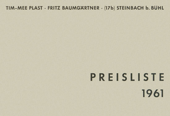 Tim-Mee Plast Preisliste 1961