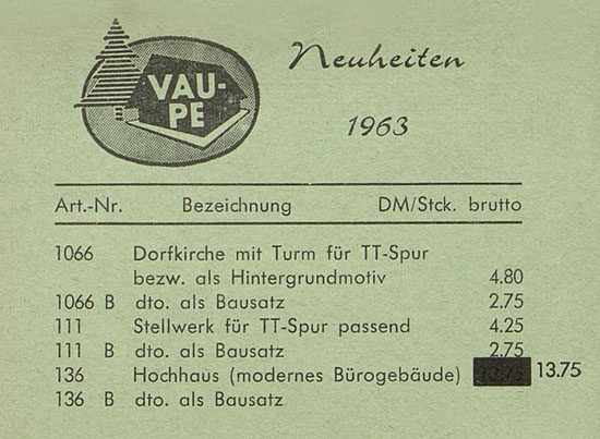 Vau-Pe Preisliste Neuheiten 1963