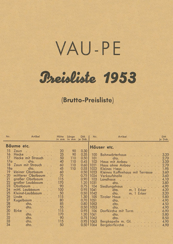 Vau-Pe Brutto-Preisliste 1953
