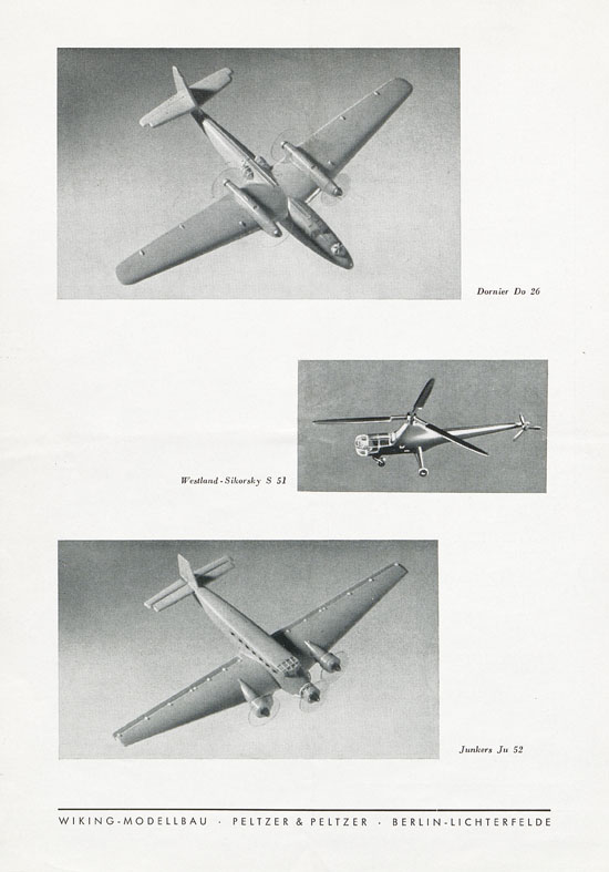 Wiking Prospekt Flugzeug-Modelle 1958