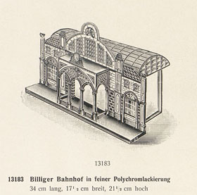Bing Billiger Bahnhof mit Vordach und Durchfahrtshalle im Bing Katalog von 1912