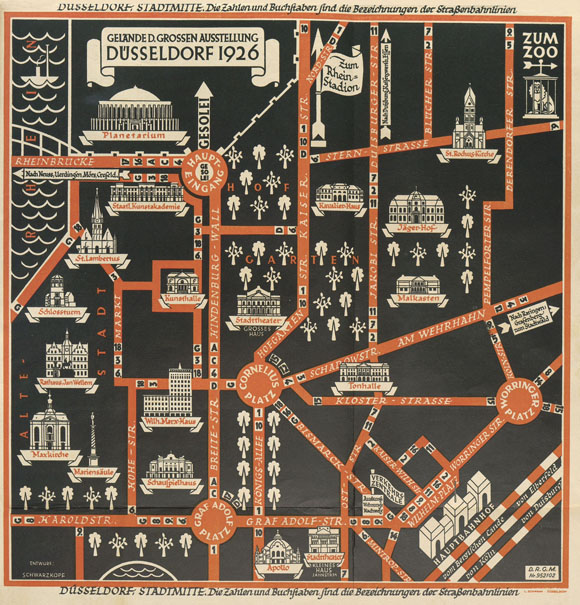 Stadtplan Düsseldorf zur GeSoLei Ausstellung 1926