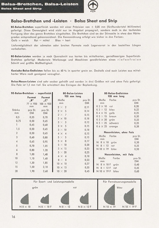 DUX Modellbau Flugmodelle Katalog 1960