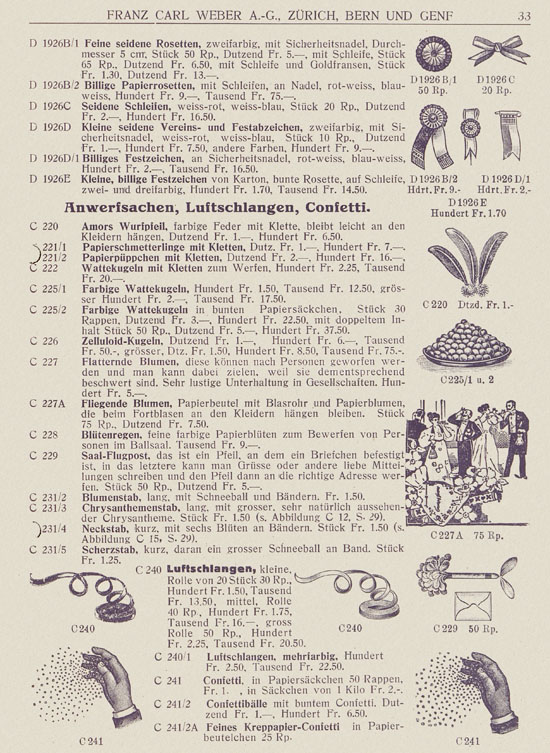 Franz Carl Weber Katalog Fastnacht 1926