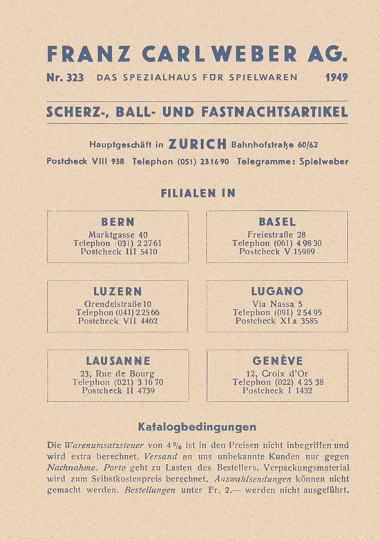 Franz Carl Weber Katalog Scherz, Ball und Fastnacht 1949