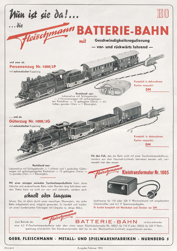 Fleischmann Neuheiten Prospekt Batterie-Bahn H0 1955