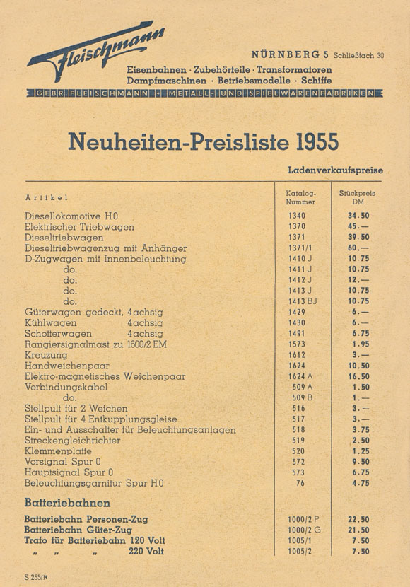 Fleischmann Neuheiten-Preisliste 1955