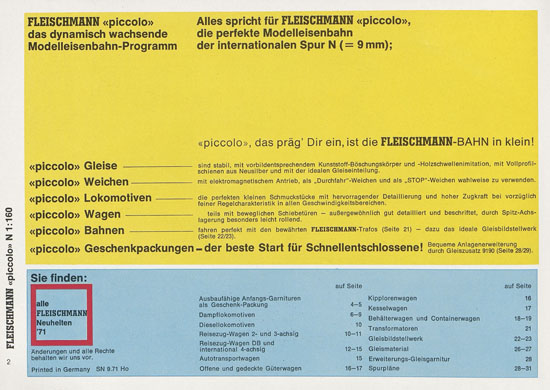 Fleischmann Piccolo Spur N Katalog 1971