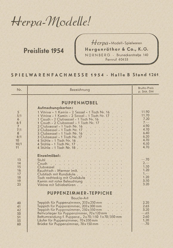 Herpa Preisliste 1954