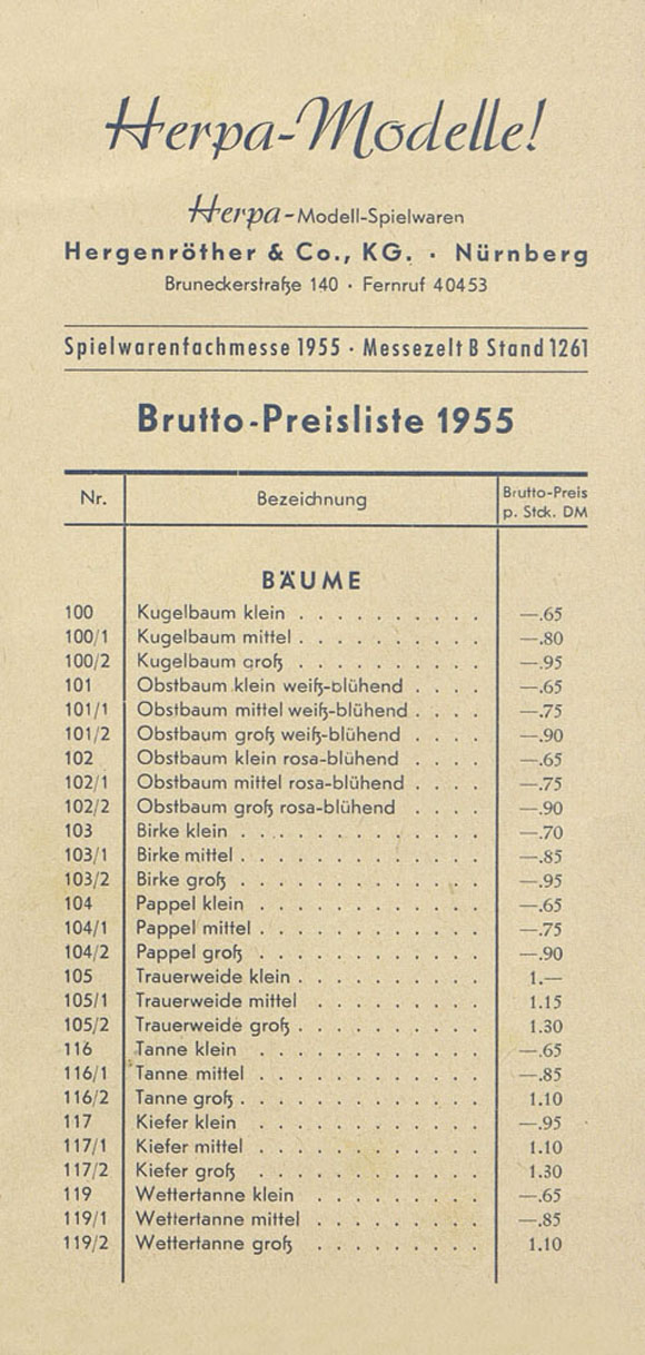 Herpa Brutto-Preisliste 1955