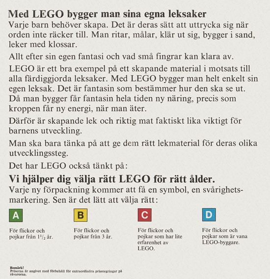 Lego catalogue Sweden 1974