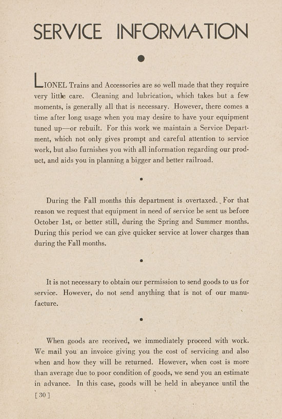 Lionel Instructions for Assembling and Operating 1938