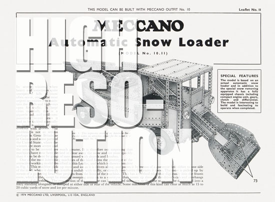 Meccano Leaflet No. 11 1974 Automatic Snow Loader