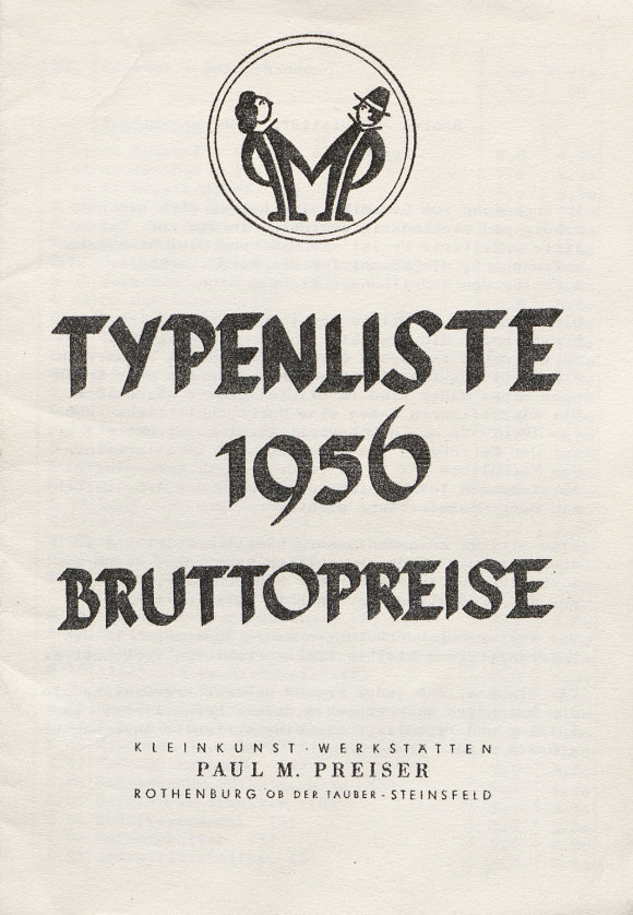 Preiser Typenliste Preisliste 1956