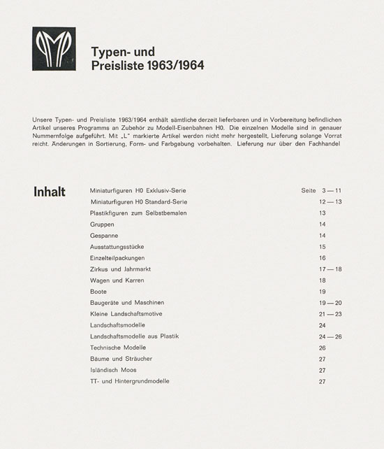 Preiser Typenliste 1963-1964