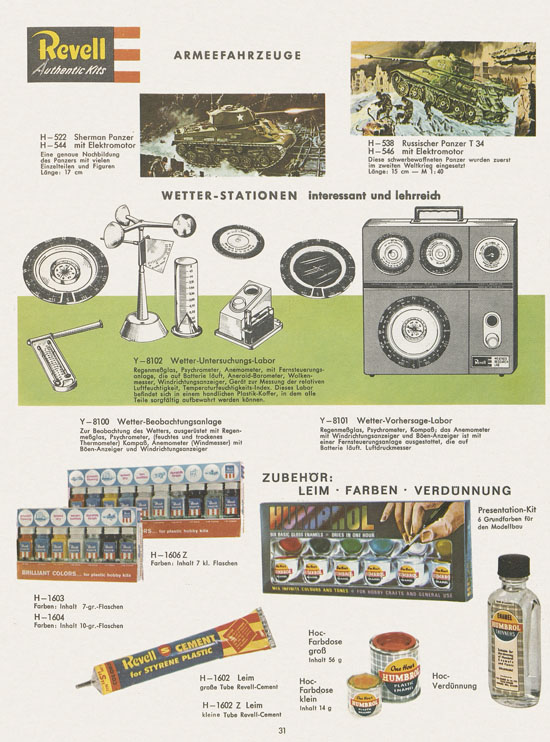 Revell Hobby Modelle und Autorennbahnen Katalog 1966