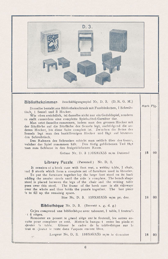 Sawinsky Geduldspiele - Beschäftigungsspiele und Lehrmittel Preisliste 1912