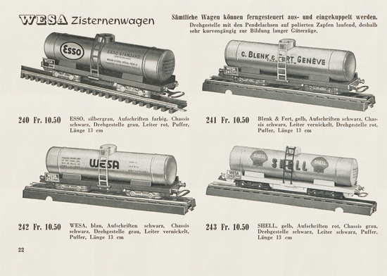 Wesa Elektrische Modelleisenbahn Spur 13 mm Katalog 1954
