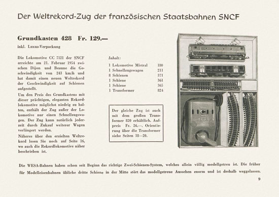 Wesa Elektrische Modelleisenbahn Spur 13 mm Katalog 1955