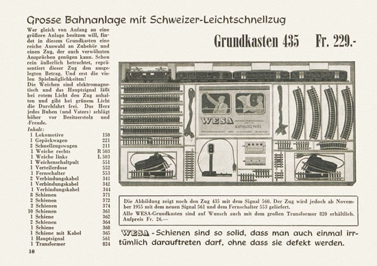 Wesa Elektrische Modelleisenbahn Spur 13 mm Katalog 1955