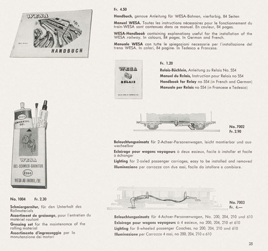 Wesa Schweizer Elektrische Modelleisenbahn Spur 13 mm Katalog 1959