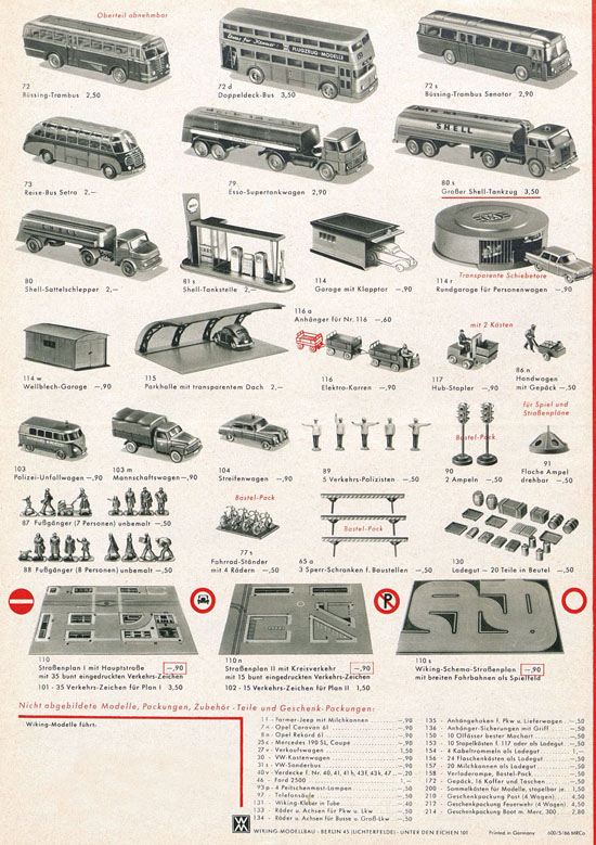 Wiking Katalog 1966, Wiking Modellbau Kataloge, Preisliste 1966, Bildpreisliste 1966, Verkehrsmodelle 1966