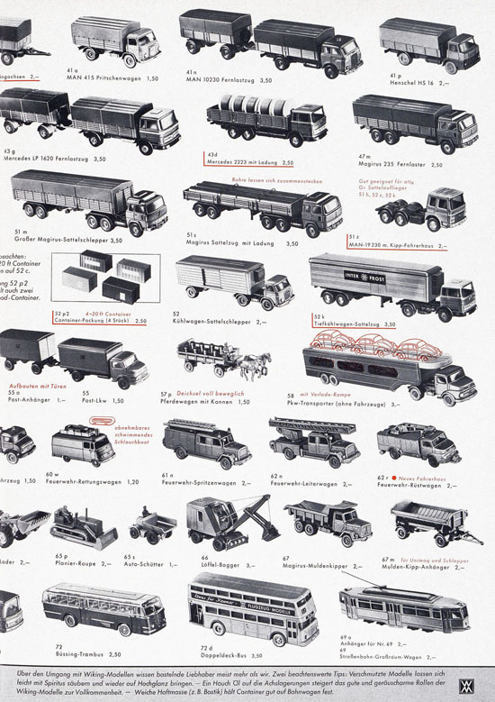 Wiking Katalog 1969, Wiking Modellbau Kataloge, Preisliste 1969, Bildpreisliste 1969, Verkehrsmodelle 1969
