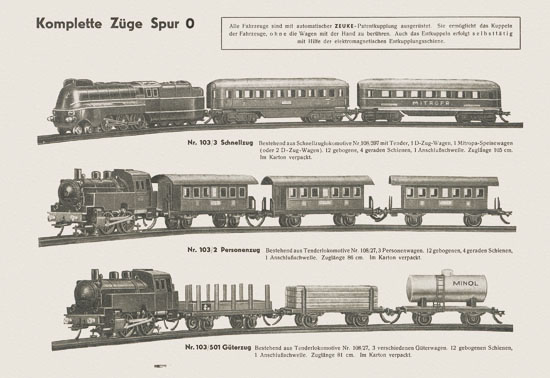 Zeuke-Bahnen Spur 0 Katalog 1955