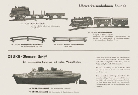 Zeuke-Bahnen Spur 0 Katalog 1955