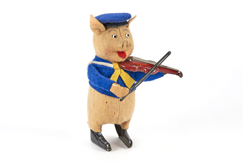 Schuco Tanzfigur Nr. 980/2 Schwein mit Violine und Violinbogen